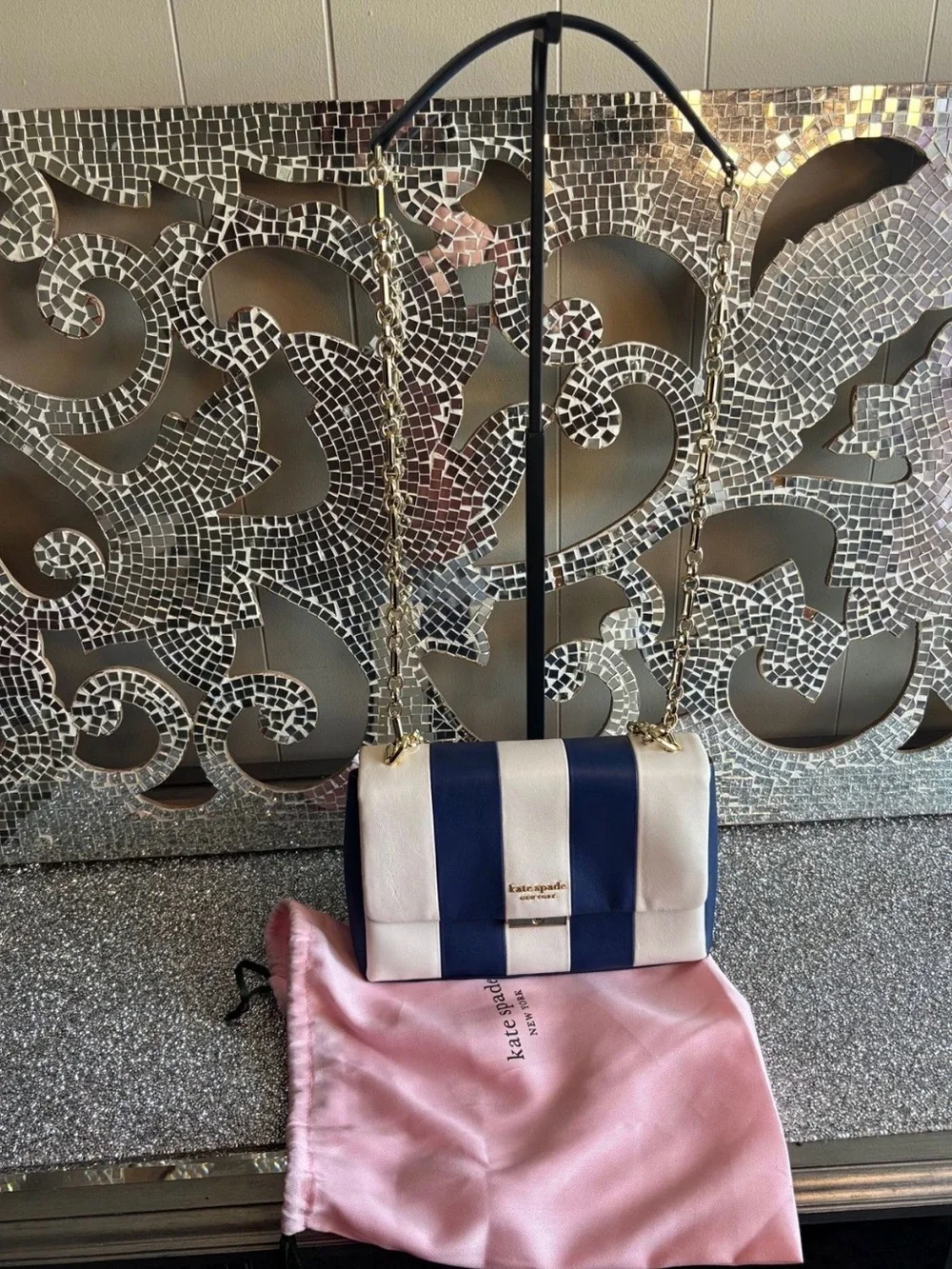 ⭐️kate spade Navy & White Stripe Leather Shoulder‎ Bag